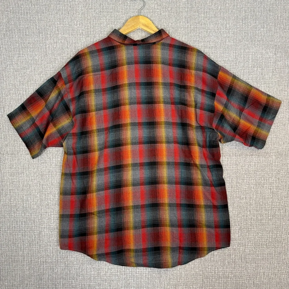 Hutspah Plaid Shirt Short Sleeve Button Up Made in‎ USA Colorful Mens L Gorp 90s